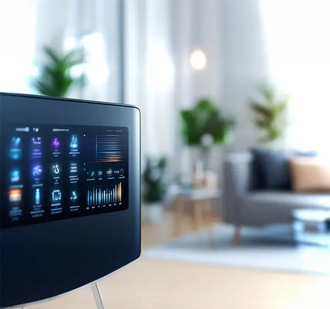 Close-up view of a modern smart air conditioner with sleek digit.